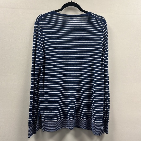 VINCE Womens Blue White Striped Wool Cashmere V-Neck Sweater Sz Large Preppy - Picture 3 of 10